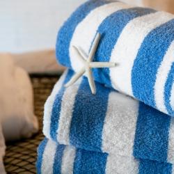 a blue and white striped blanket